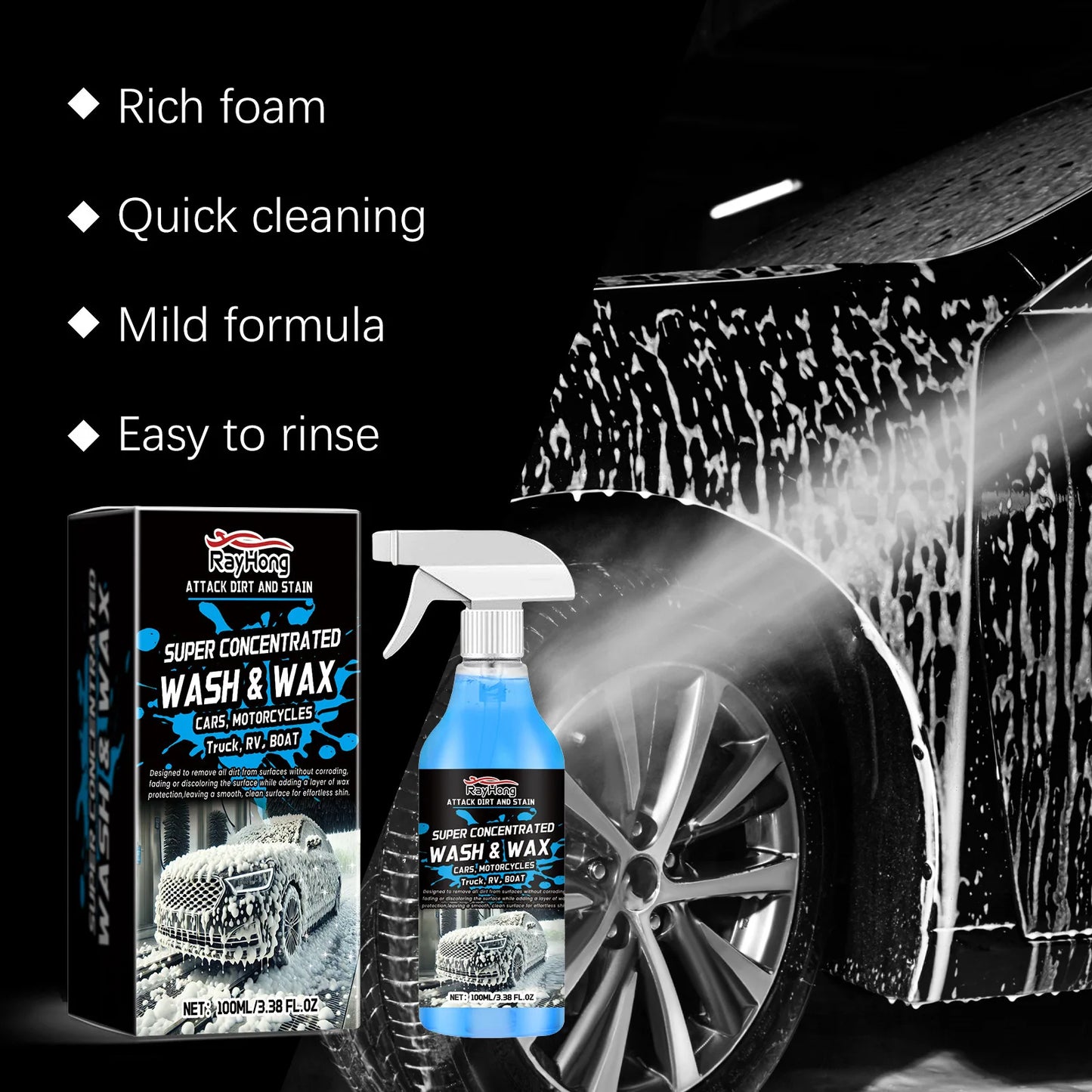 Rayhong 100ml Car Wash Foaming Cleaner Car Paint Care Remove Stain Dirt Polishing Paint Cleaning Motorcycle Auto Washing Liquid