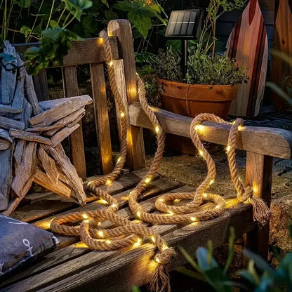 1pc Creative Retro Hemp Rope Solar Light 7m 50LED Garden Decorative Lamp For Home Courtyard Landscape Outdoor Camping Decoration