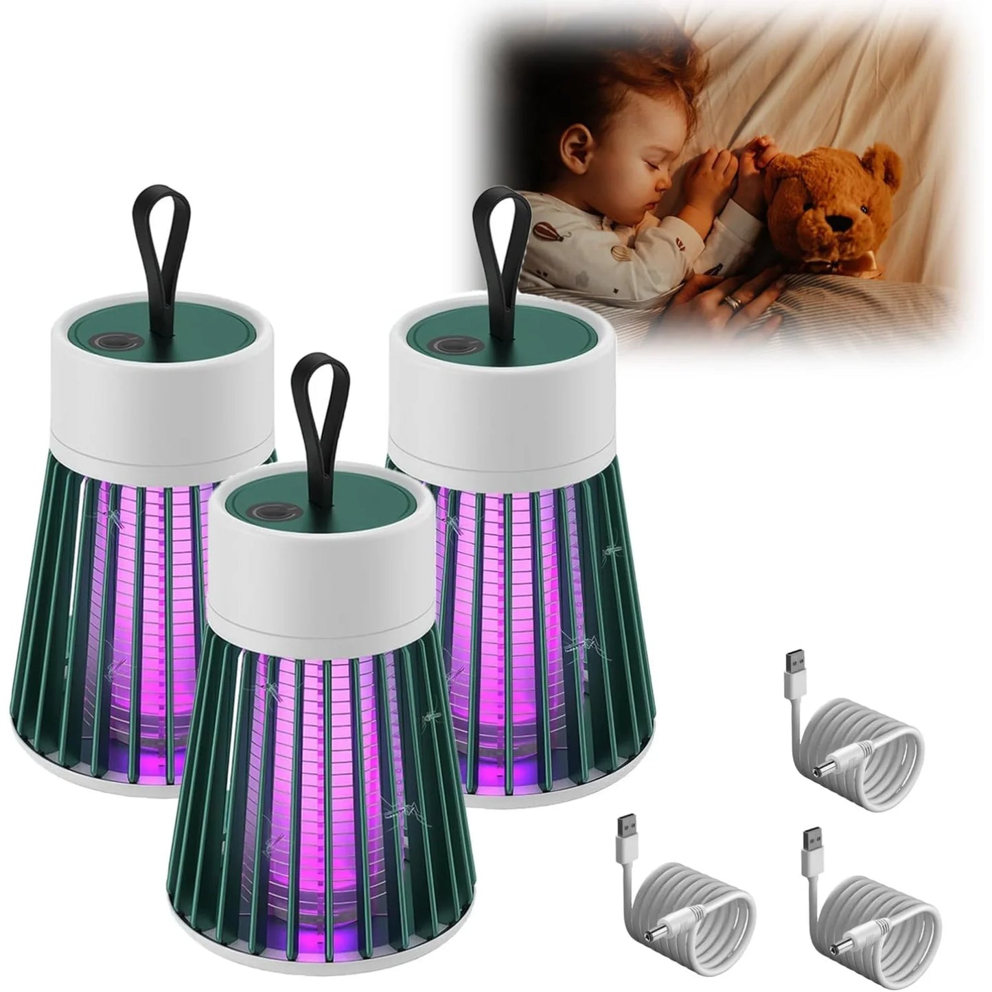 3 IN 1 LED Mosquito Killer Lamp 3000V Electric Bug Zapper Insect Killer USB Rechargeable Fly Swatter Trap Anti Mosquito Flies