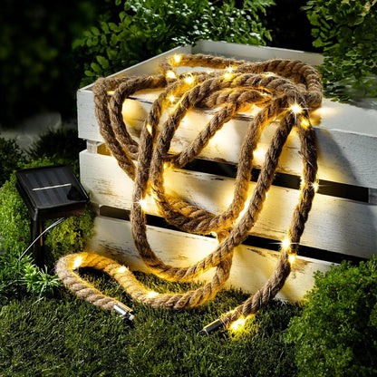 1pc Creative Retro Hemp Rope Solar Light 7m 50LED Garden Decorative Lamp For Home Courtyard Landscape Outdoor Camping Decoration