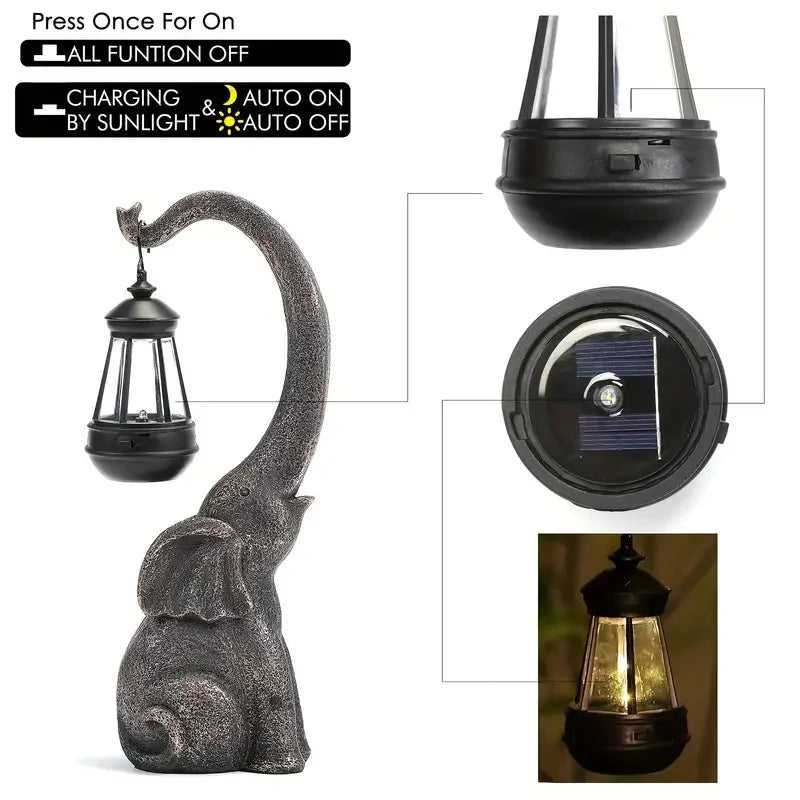 1 Pack Elephant-Shaped LED Solar Lights Garden Resin Crafts Ideal for Patio Decor Used For garden，yard，pool，Lawn