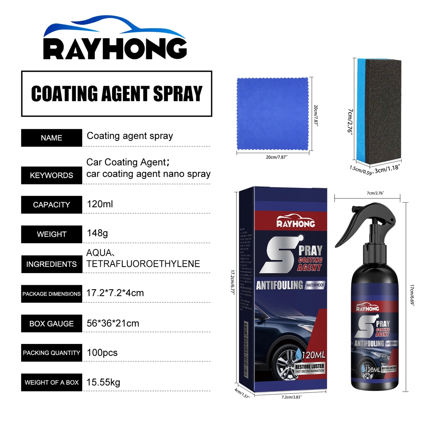 Rayhong Automobile Coating Spray Curing Paint Decontamination, Blackening and Brightening Automobile Coating Nano Coating Spray