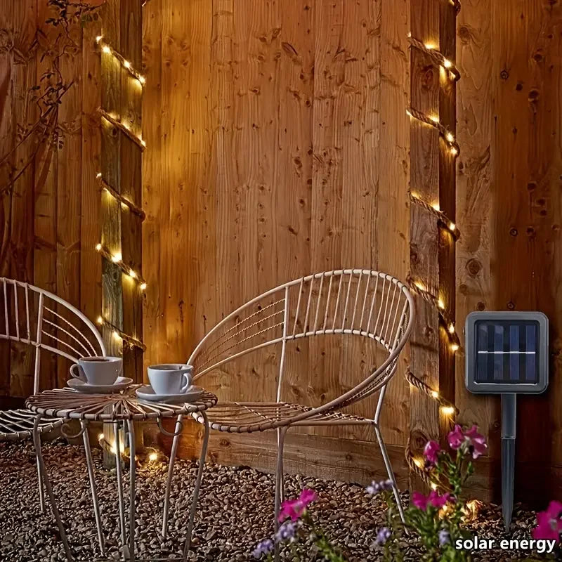 1pc Creative Retro Hemp Rope Solar Light 7m 50LED Garden Decorative Lamp For Home Courtyard Landscape Outdoor Camping Decoration