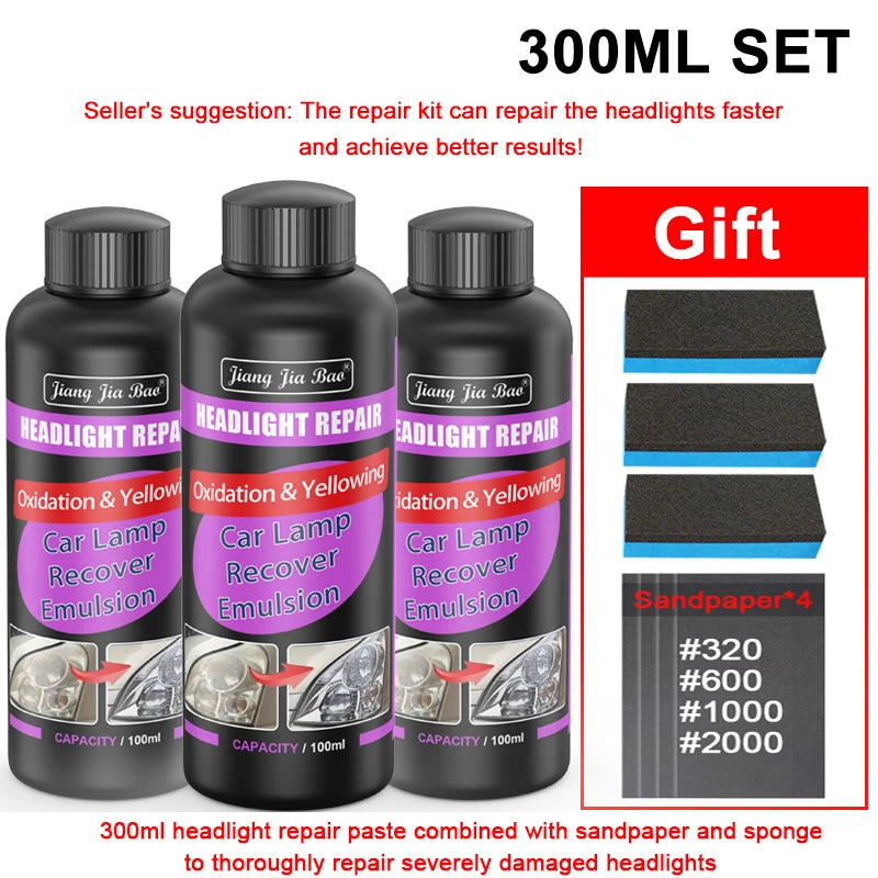 Car Headlight Restoration Polishing Kits Headlamp Scratch Remover Repair Cleaning Paste Remove Oxidation Headlight Polish Liquid