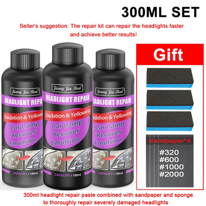 Car Headlight Restoration Polishing Kits Headlamp Scratch Remover Repair Cleaning Paste Remove Oxidation Headlight Polish Liquid