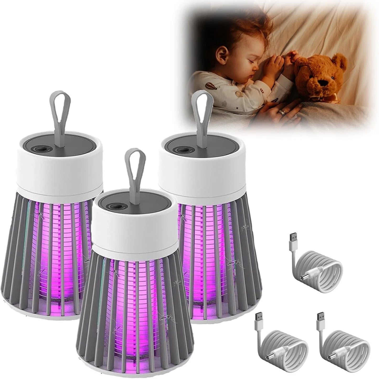 3 IN 1 LED Mosquito Killer Lamp 3000V Electric Bug Zapper Insect Killer USB Rechargeable Fly Swatter Trap Anti Mosquito Flies