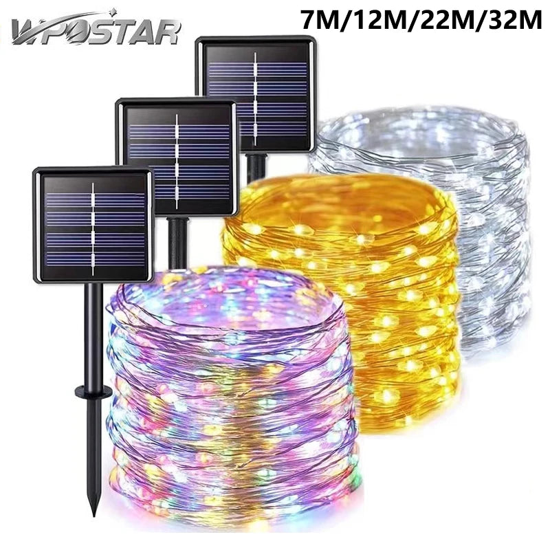 7M/22M/8Modes Outdoor Solar Fairy Lights LED Copper Wire Lights Xmas Lights Waterproof Garden Decoration