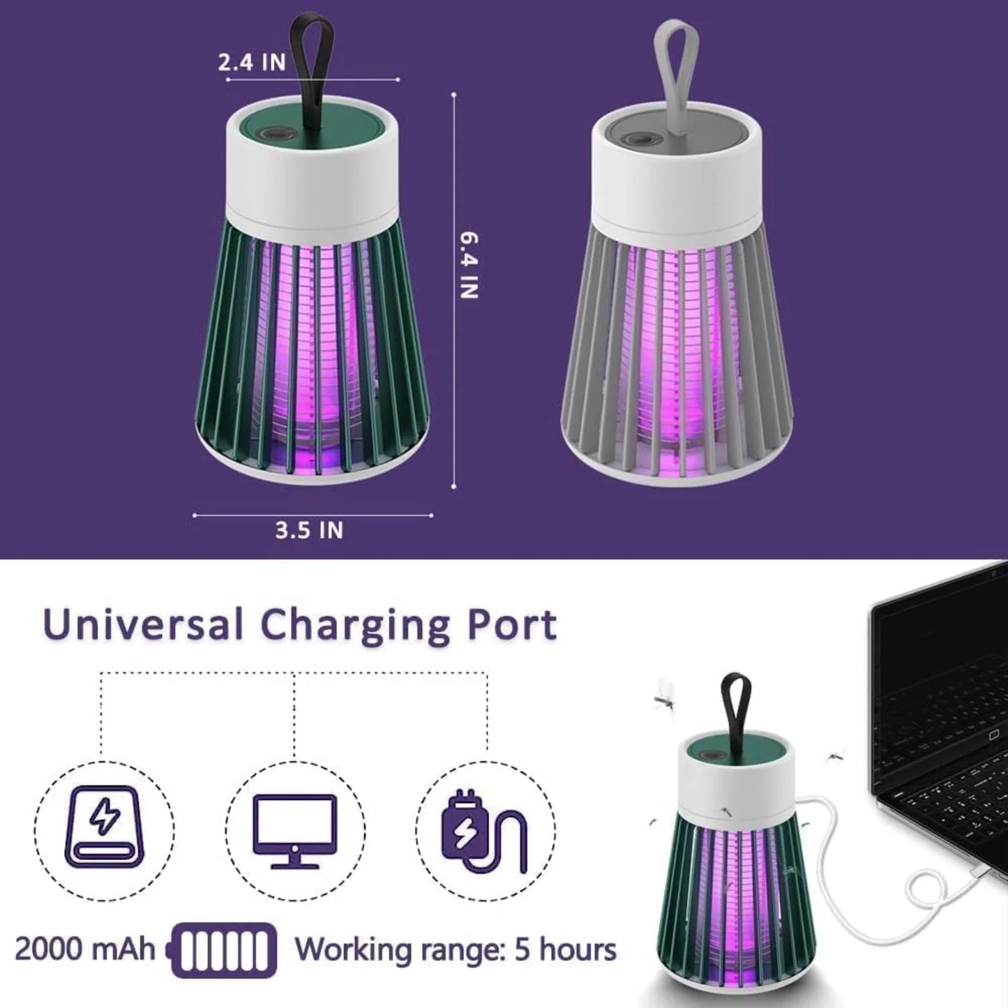 3 IN 1 LED Mosquito Killer Lamp 3000V Electric Bug Zapper Insect Killer USB Rechargeable Fly Swatter Trap Anti Mosquito Flies