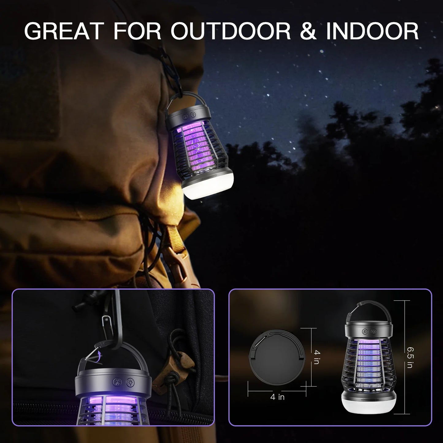 Portable Bug Zapper Rechargeable Wireless Mosquito Killer - 2000mAh Bug Zapper with Light  for Outdoor Adventures Garden Yard